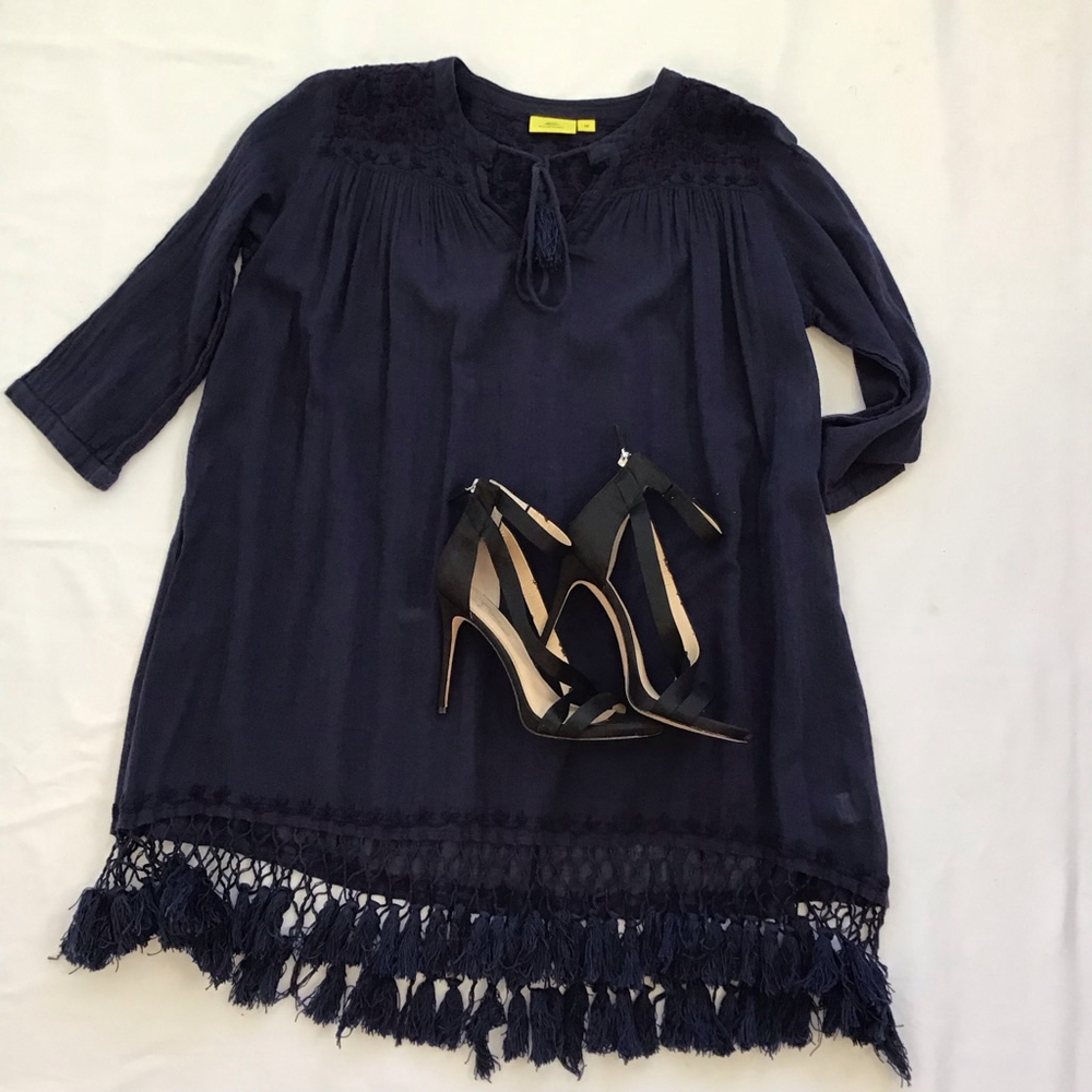 Roller Rabbit Women Elegant Navy Mini Dress XS with Tassels - Picture 2 of 14